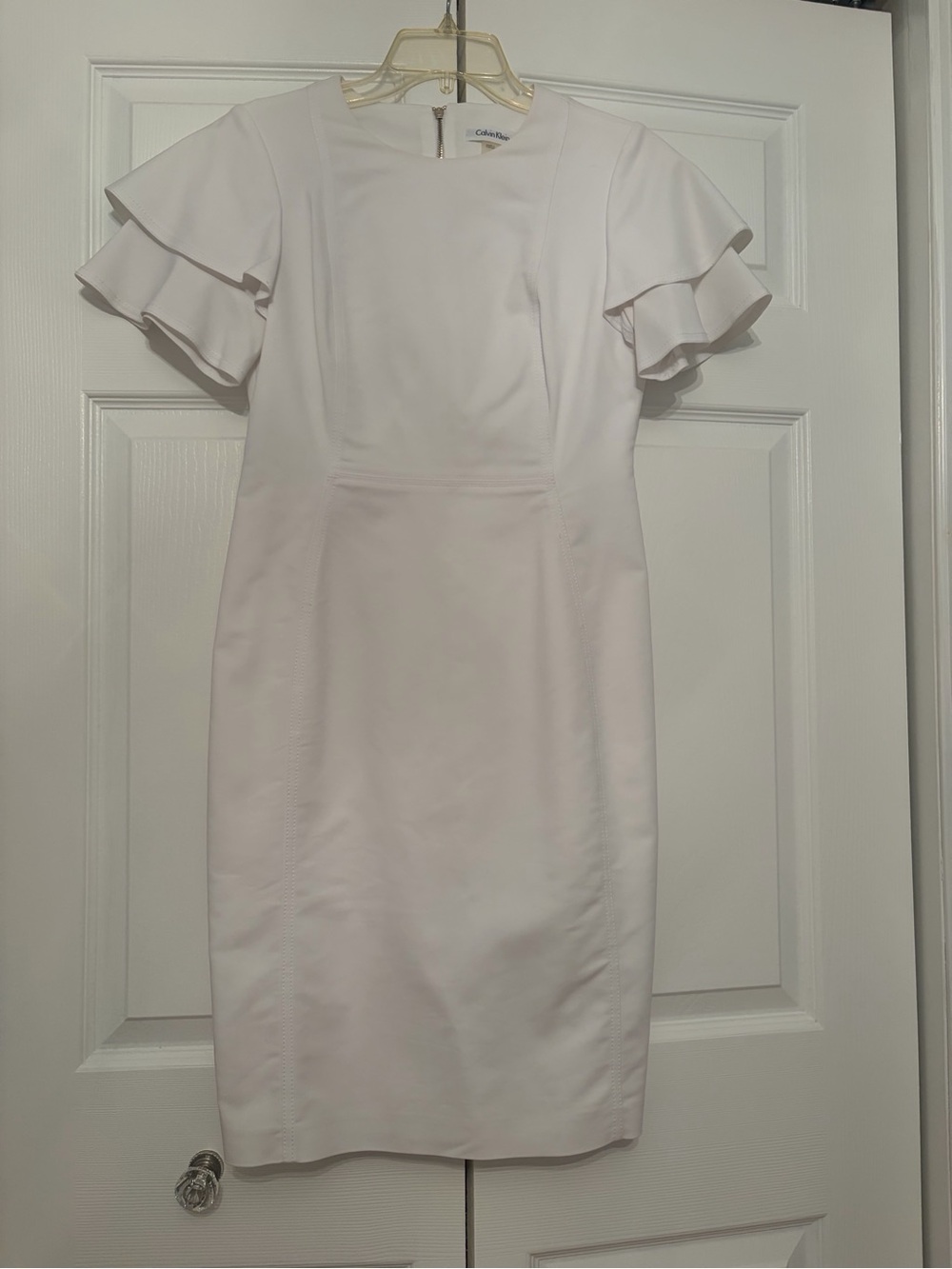 Calvin Klein Cream Ruffle Sleeve Sheath Dress